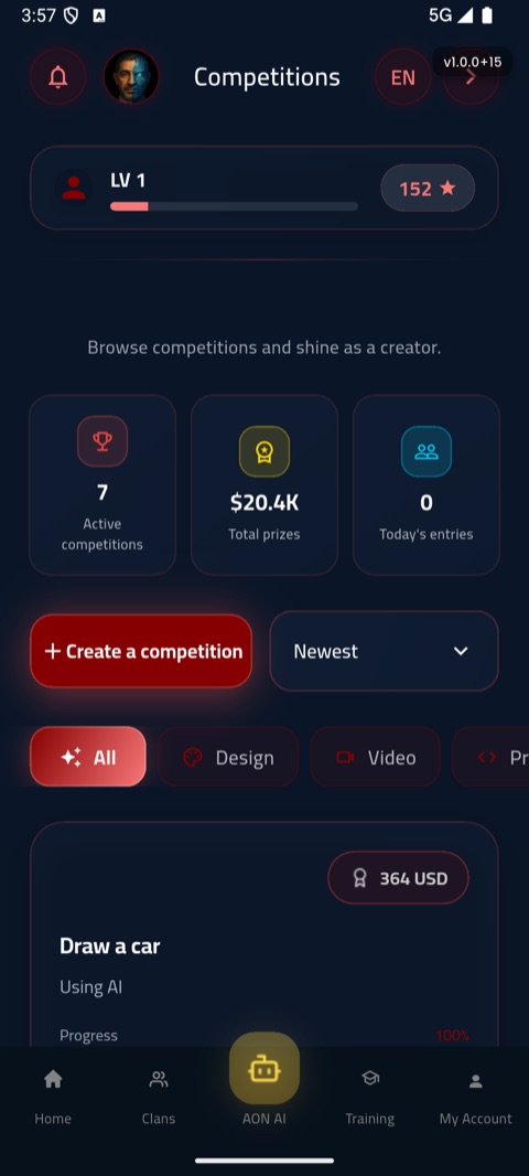 Abtal Online app: competitions screen